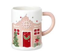 Heaven Sends Pink Snowy House Mug - Festive Ceramic Christmas Cup with 3D House Design - Seasonal Hot Chocolate, Tea & Coffee Mug 350ml