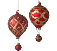 Heaven Sends Red And Gold Hot Air Balloon Christmas Baubles Set Of 2