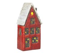 Heaven Sends Red Christmas House Ornament with LED Lights - Ceramic Festive Village Decoration with Snowy Roof - Cosy Winter Home Décor for Mantel, Shelf & Windowsill 17cm