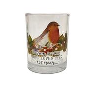 HEAVEN SENDS ROBINS APPEAR WHEN LOVED ONES ARE NEAR GLASS CHRISTMAS CANDLE HOLDER