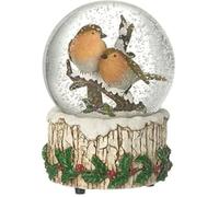 Heaven Sends Robins on Perch Musical Christmas Snow Globe