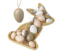 Heaven Sends Rustic Wooden Bunny Tray with Speckled Easter Eggs and Feathers