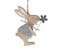 Heaven Sends Rustic Wooden Rabbit With Flower Easter Decoration, 7 X 1 X 11 Cm, Ready To Hang