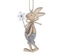 Heaven Sends Rustic Wooden Standing Rabbit With Flower, 6 X 1 X 11 Cm, Indoor Easter Decoration