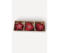 Heaven Sends Set of 12 Wooden Nordic Heart Star & Tree Decorations in Red Heaven Sends Red