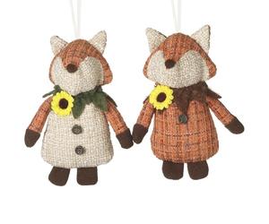 Heaven Sends Set of 2 Fabric Fox Decorations with Sunflower Detail