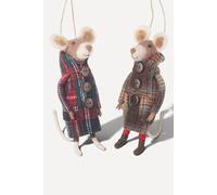 Heaven Sends Set of 2 Felt Mice in Tartan Jackets Christmas Tree Decorations in Brown | Size: 2 Pack Heaven Sends Brown 2 Pack