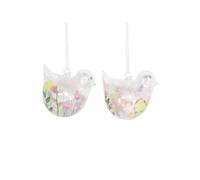 Heaven Sends Set Of 2 Glittery Floral Glass Bird Easter Decorations