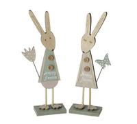 Heaven Sends Set Of 2 Happy Easter Wooden Rabbit Decorations, Pastel Wooden Bunnies For Spring Décor, 23 X 7.8 Cm Each