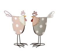 Heaven Sends Set Of 2 Metal Chicken Easter Decorations - Pink And Grey - 18.5 X 13.5 Cm Each