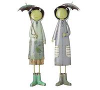 Heaven Sends Set Of 2 Metal Frog Ornaments With Parasols, Gloss Green, 34 X 20 X 90 Cm Each