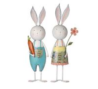 Heaven Sends Set Of 2 Metal Rabbit Ornaments With Carrot And Flower, Matt White, 25 X 14 X 67.5 Cm Each