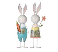 Heaven Sends Set of 2 Metal Rabbits with Carrot and Flower Ornaments