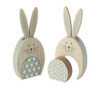 Heaven Sends Set Of 2 Mix And Match Wooden Easter Bunny Decorations, Light Blue And Beige
