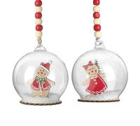 Heaven Sends Set Of 2 Mr And Mrs Gingerbread Glass Christmas Baubles, 9 X 7 Cm Each.