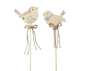 Heaven Sends Set of 2 Rustic Wooden Bird Stake Garden Decorations