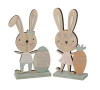 Heaven Sends Set Of 2 Wooden Easter Bunny Decorations, Pastel Matt Finish, 19 X 4 Cm Each