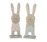 Heaven Sends Set Of 2 Wooden Pastel Rabbit Easter Decorations, Floral And Spotty Patterns, Matt Finish