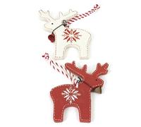 Heaven Sends Set of 2 Wooden Red & White Nordic Reindeer Christmas Tree Decorations (9cm)