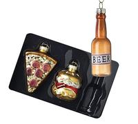 Heaven Sends Set of 3 Beer, Pizza and Burger Christmas Hanging Decorations - Glass - Christmas Decoration For Home - Gift Idea for Christmas - Hanging Christmas Ornaments - Christmas Tree Decorations