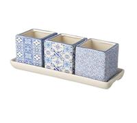 Heaven Sends Set Of 3 Square Ceramic Plant/Herb Pots On Plate