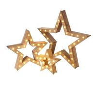 Heaven Sends Set of 3 Wooden LED Star Decorations - Warm White Light-Up Stars for Christmas & Winter Home Décor - Freestanding Rustic Wooden Star Ornaments with Soft Glow Lighting