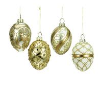 Heaven Sends Set of 4 Gold Glass Egg Christmas Tree Bauble Decorations