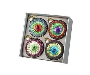 Heaven Sends Set of 4 Multicolor Traditional Spherical Glass Christmas Baubles
