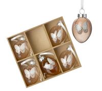 Heaven Sends Set Of 6 Butterfly Design Glass Easter Egg Decorations, Beige, 5 X 3.5 Cm