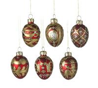 Heaven Sends Set of 6 Red and Gold Glass style Egg Tree Decorations