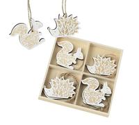 Heaven Sends Set of 8 Assorted Wooden Hanging Woodland Decoration - Squirrel/Hedgehog - 6cm x 5cm - Autumn Decoration Woodland Themed Décor - Perfect for Home, Kitchen, Living Room