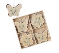 Heaven Sends Set Of 8 Wooden Floral And Butterfly Easter Decorations With Hanging Twine, 13 X 1.5 Cm Each