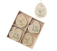 Heaven Sends Set Of 8 Wooden Floral Egg And Heart Easter Decorations, 13 X 1.5 Cm