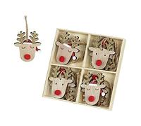 Heaven Sends Set of 8 Wooden Reindeer Christmas Tree Decorations - Quirky Fun Rustic Ornaments