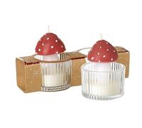 Heaven Sends Set of Two Mushroom Candles in Glass Holders - Red and White Toadstool Wax Candles with Gift Packaging - Quirky Woodland-Inspired Festive Home Décor