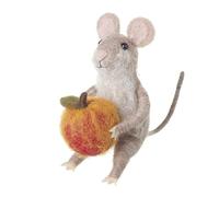 Heaven Sends Sitting Felt Mouse with Pumpkin Grey/Orange - 10cm x 10cm x 6cm - Autumn Decoration Mouse Themed Décor Autumnal Pumpkin Decoration Perfect for Home Kitchen Living Room Tabletop