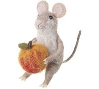 Heaven Sends Sitting Felt Mouse with Pumpkin Grey/Orange - 10cm x 10cm x 6cm - Autumn Decoration Mouse Themed Décor Autumnal Pumpkin Decoration Perfect for Home Kitchen Living Room Tabletop
