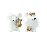 Heaven Sends Sitting Fluffy Mice 6cm White and Golds Set of 2 Assorted