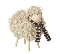 Heaven Sends Standing Woolly Sheep With Scarf 17cm - Fluffy Cream Sheep Christmas Decoration with Wooden Legs - Rustic Farmhouse & Woodland Festive Decor