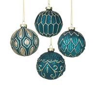 Heaven Sends Turquoise & Gold Glass Bauble Christmas Tree Decorations - Set of 4