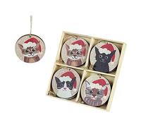 Heaven Sends Wooden Christmas Cats in Hats Christmas Tree Baubles Decoration x 8