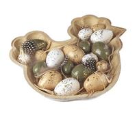 Heaven Sends Wooden Hen Shaped Tray With Speckled Easter Egg Decorations, 29.5 X 27.5 Cm