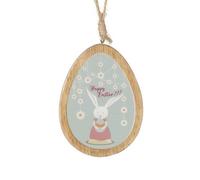 Heaven Sends Wooden Large Happy Easter Egg Decoration - Multicoloured Rustic Hanging Ornament 9 X 6.8 X 1 Cm