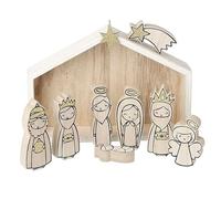 Heaven Sends Wooden Nativity Set of 9 - Christmas Tabletop Nativity Scene with Stable and Figures - Traditional Decoration 23cm