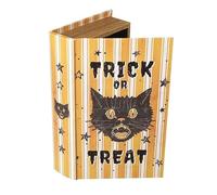 Heaven Sends Wooden Trick Or Treat Book Box - Halloween Faux Book Storage with Black Cat Design - Decorative Hidden Storage Box for Spooky Seasonal Styling
