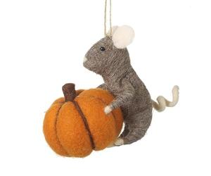 Heaven Sends Wool Mouse With Pumpkin 11 Centimetre Halloween Decoration