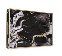 Heaven4you Black Marble Serving Tray 40x26cm Gold Trim Handles Ottoman