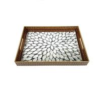 Heaven4you Elegant Decorative Serving Tray with Leaf Mosaic Pattern - Rectangular Tray with Side Handles | Stylish and Functional for Coffee Table, Kitchen, Dining Room or Entertaining