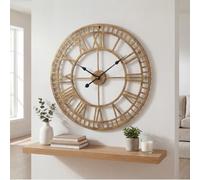 Heaven4you Large Big Giant Open Face Metal Roman Numerals Wall Clock for Living Room Kitchen Bar Office Dining Room Patio 60cm Bronze