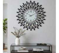 Heaven4you Large Premium Diamond Jeweled Wall Clock Crystal Modern 3D Sunburst for Living Room Kitchen - Silent Sweeping -Second Hand- Ready to Hang with Hook & Instructions for Hands 60cm/23.6inch